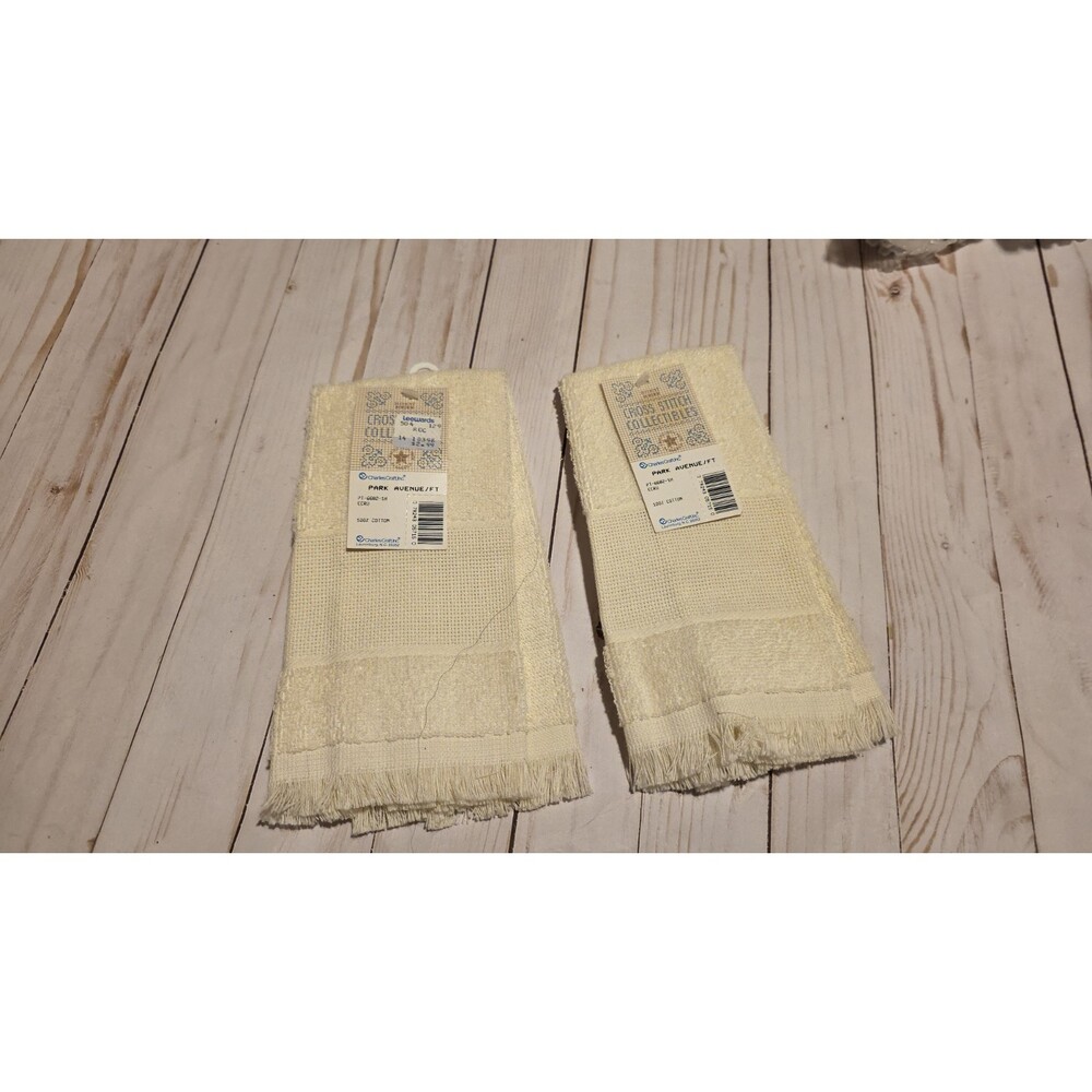 Set of 2 Charles Craft Collectibles 14 Ct BORDER CROSS STITCH Finger TOWELS NWT